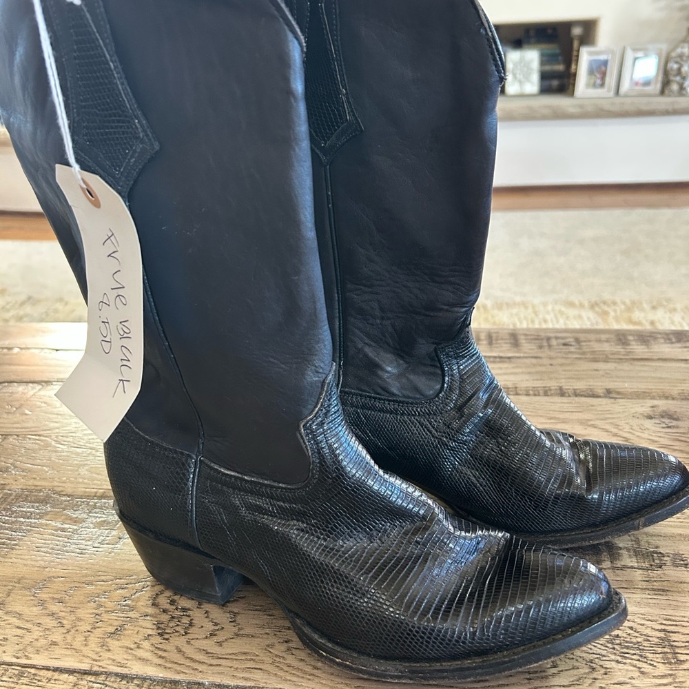 Black leather Frye snakeskin cowboy Boots 8.5 D women’s rare and amazing